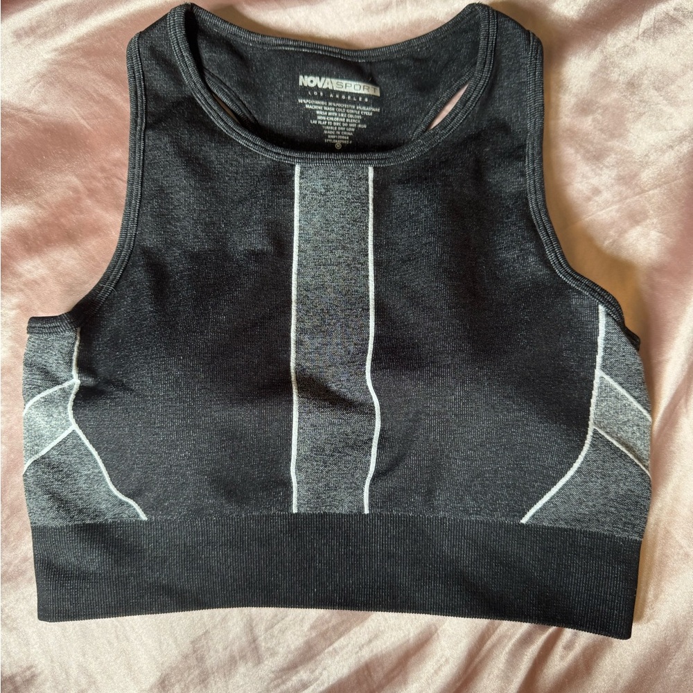 NovaSport Fashion Nova Black and Gray Sports Bra Medium